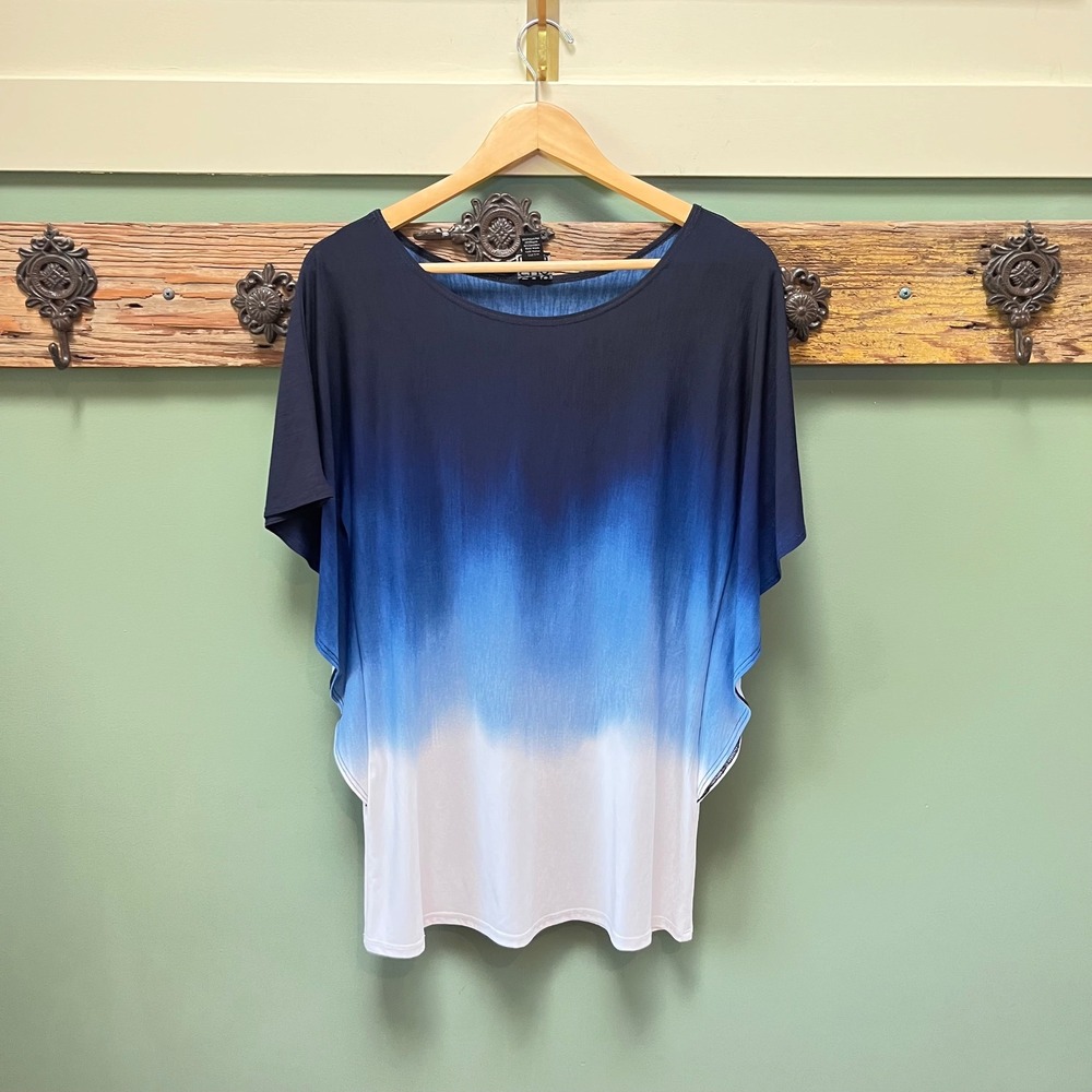 Clara Sun Woo Womens XS Blue Ombre Dolman Sleeve Tunic Top Navy White Boat Neck